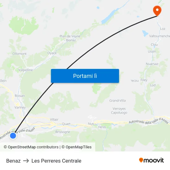 Benaz to Les Perreres Centrale map