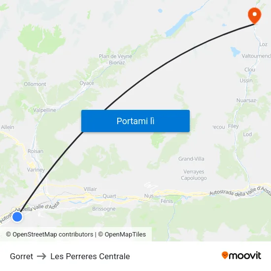 Gorret to Les Perreres Centrale map
