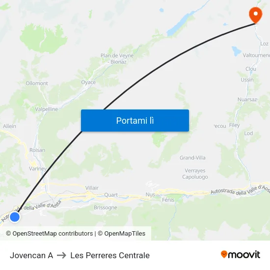Jovencan A to Les Perreres Centrale map