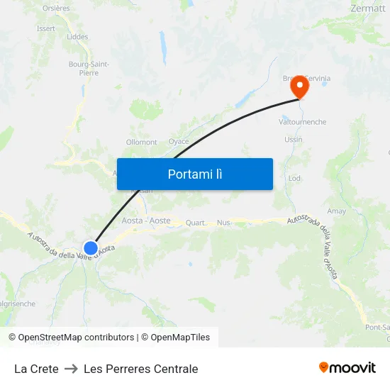 La Crete to Les Perreres Centrale map