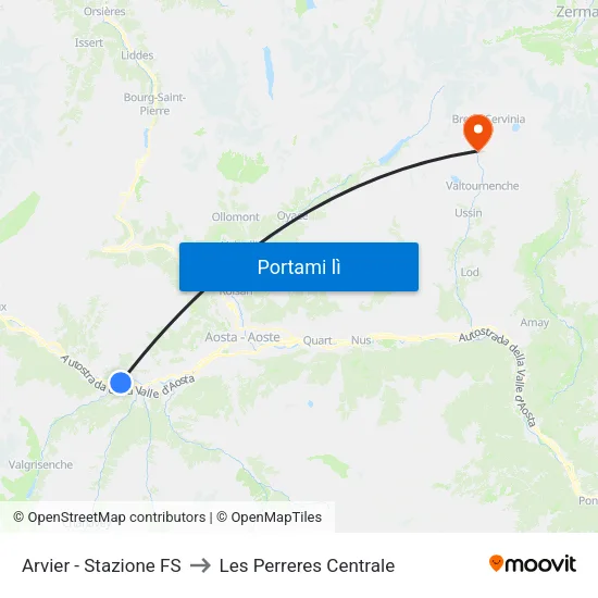 Arvier - Stazione FS to Les Perreres Centrale map