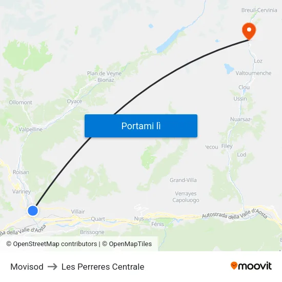 Movisod to Les Perreres Centrale map