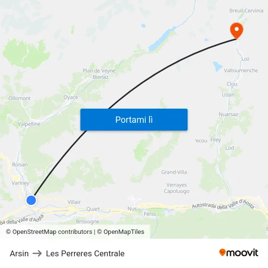 Arsin to Les Perreres Centrale map