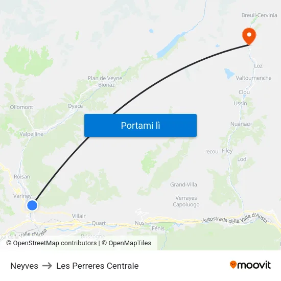 Neyves to Les Perreres Centrale map