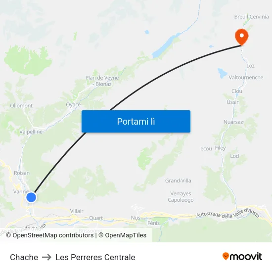 Chache to Les Perreres Centrale map