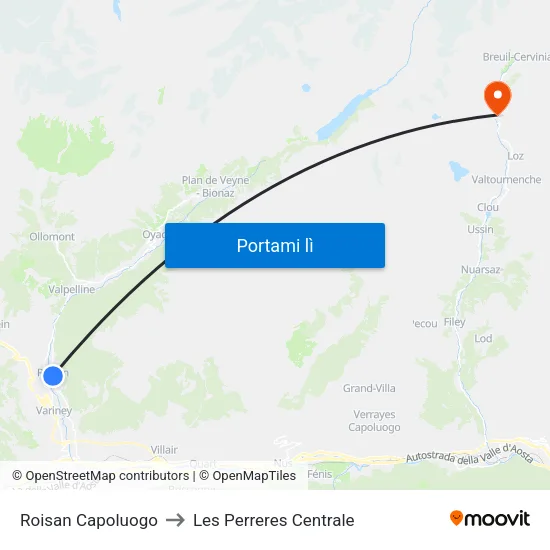 Roisan Capoluogo to Les Perreres Centrale map