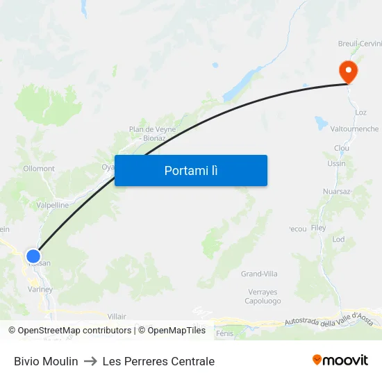 Bivio Moulin to Les Perreres Centrale map