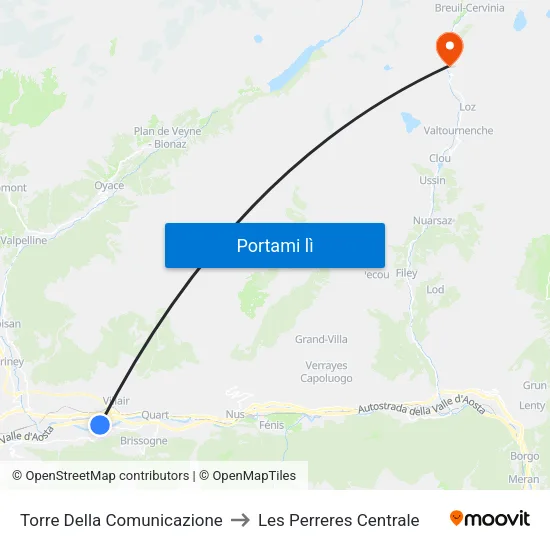 Torre Della Comunicazione to Les Perreres Centrale map