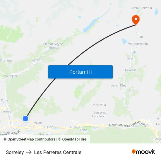 Sorreley to Les Perreres Centrale map