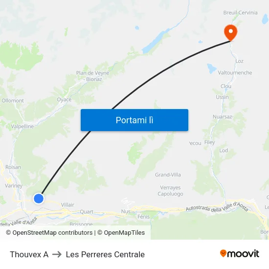 Thouvex A to Les Perreres Centrale map