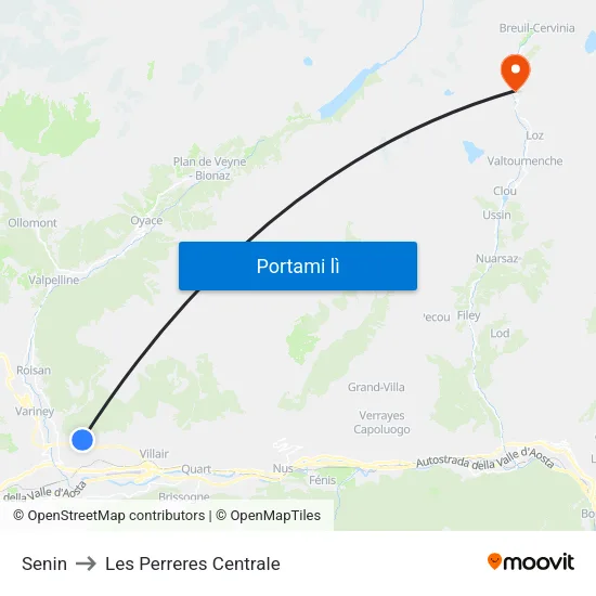 Senin to Les Perreres Centrale map