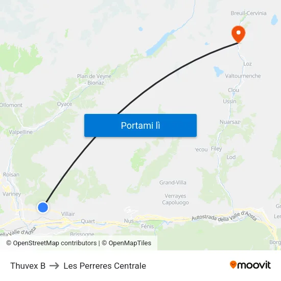 Thuvex B to Les Perreres Centrale map