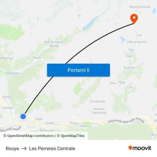 Rouye to Les Perreres Centrale map