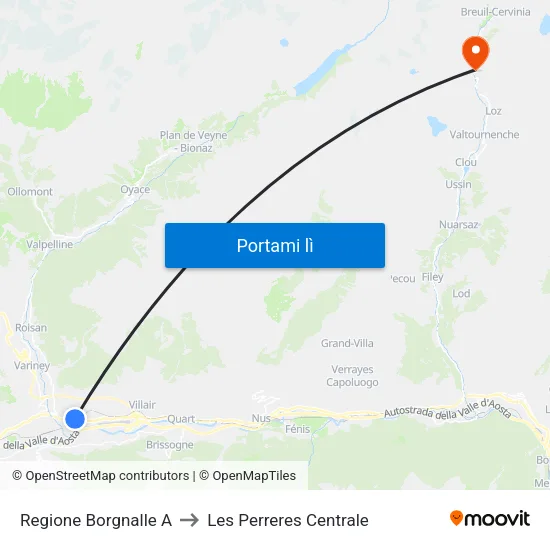 Regione Borgnalle A to Les Perreres Centrale map