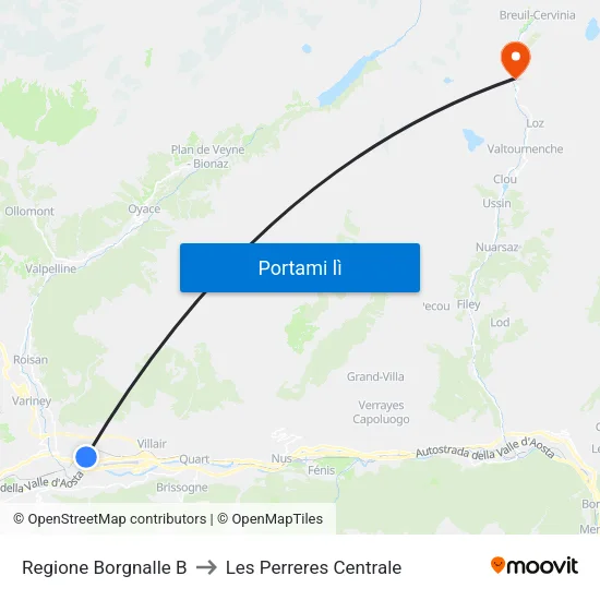 Regione Borgnalle B to Les Perreres Centrale map