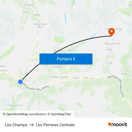 Les Champs to Les Perreres Centrale map