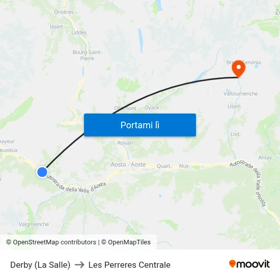 Derby (La Salle) to Les Perreres Centrale map