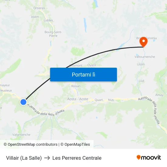 Villair (La Salle) to Les Perreres Centrale map