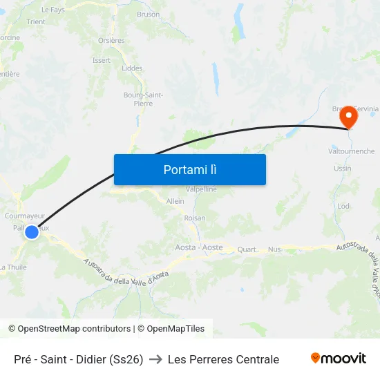 Pré - Saint - Didier (Ss26) to Les Perreres Centrale map