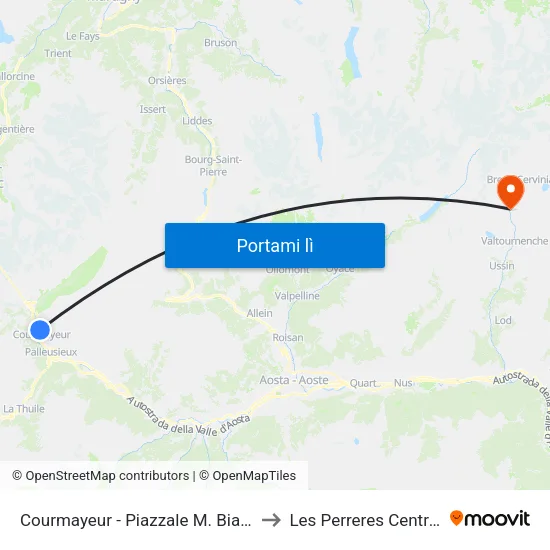 Courmayeur - Piazzale M. Bianco to Les Perreres Centrale map