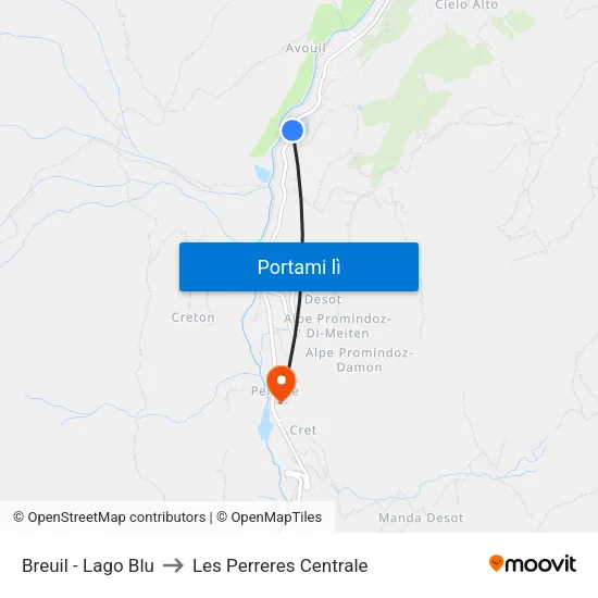 Valtournanche Lago Blu to Les Perreres Centrale map