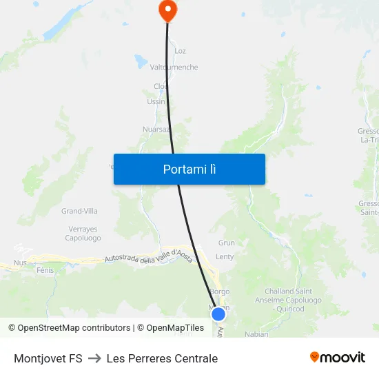 Montjovet FS to Les Perreres Centrale map