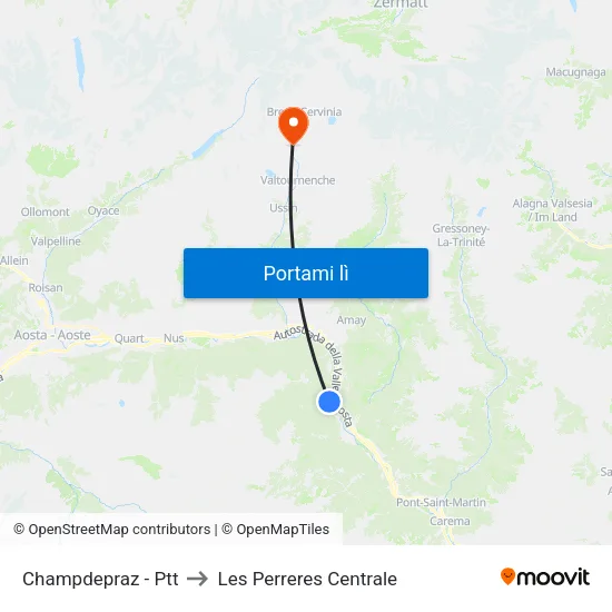 Champdepraz - Ptt to Les Perreres Centrale map