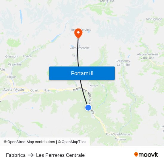 Fabbrica to Les Perreres Centrale map