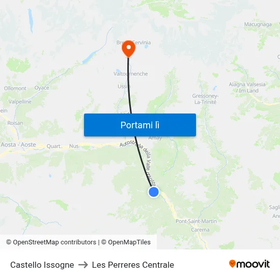 Castello Issogne to Les Perreres Centrale map