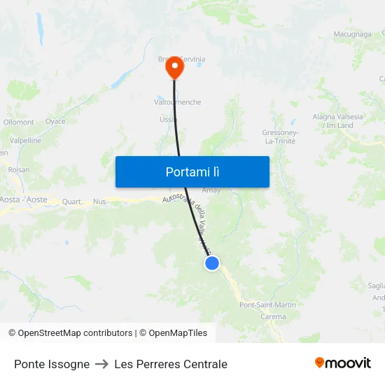 Ponte Issogne to Les Perreres Centrale map