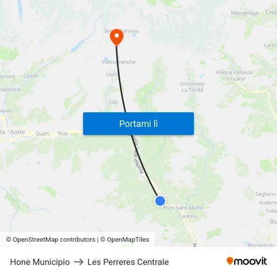 Hone Municipio to Les Perreres Centrale map