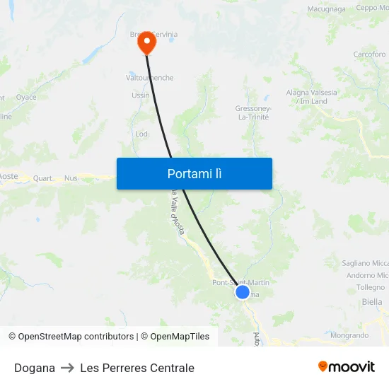 Dogana to Les Perreres Centrale map