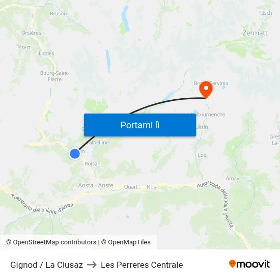 Gignod / La Clusaz to Les Perreres Centrale map