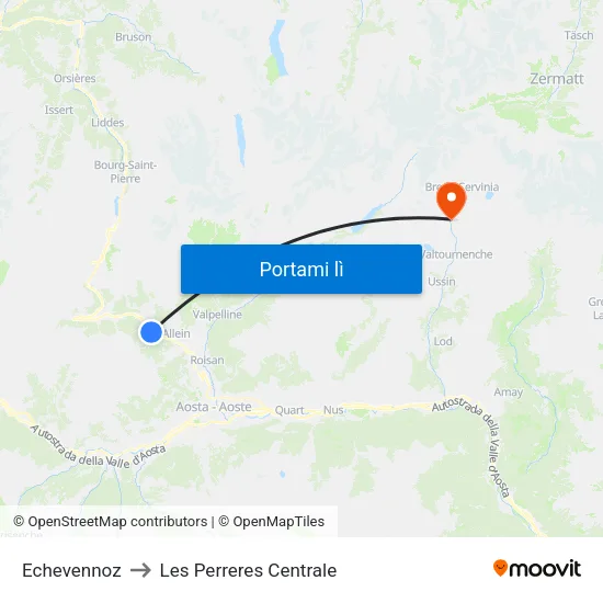 Echevennoz to Les Perreres Centrale map