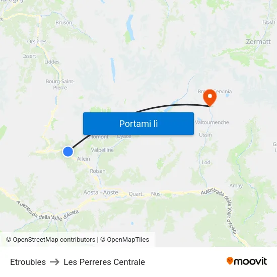 Etroubles to Les Perreres Centrale map