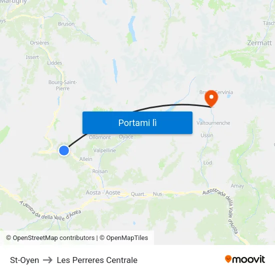 St-Oyen to Les Perreres Centrale map