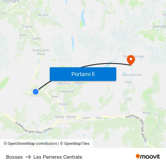 Bosses to Les Perreres Centrale map