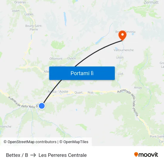 Bettex / B to Les Perreres Centrale map