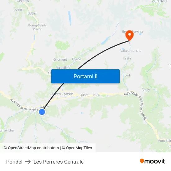 Pondel to Les Perreres Centrale map