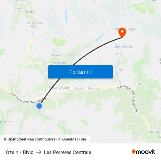 Ozein / Bivio to Les Perreres Centrale map