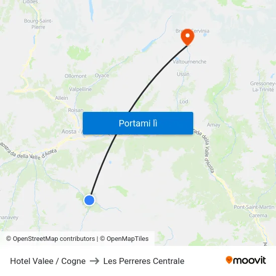 Hotel Valee / Cogne to Les Perreres Centrale map