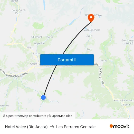 Hotel Valee (Dir. Aosta) to Les Perreres Centrale map
