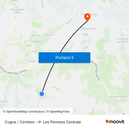 Cogne / Cimitero to Les Perreres Centrale map
