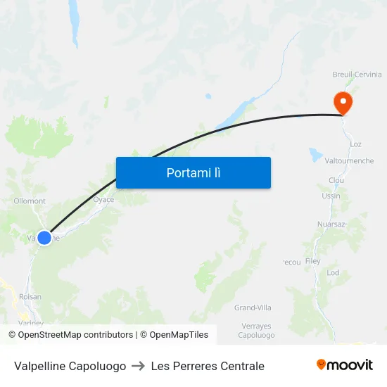 Valpelline Capoluogo to Les Perreres Centrale map