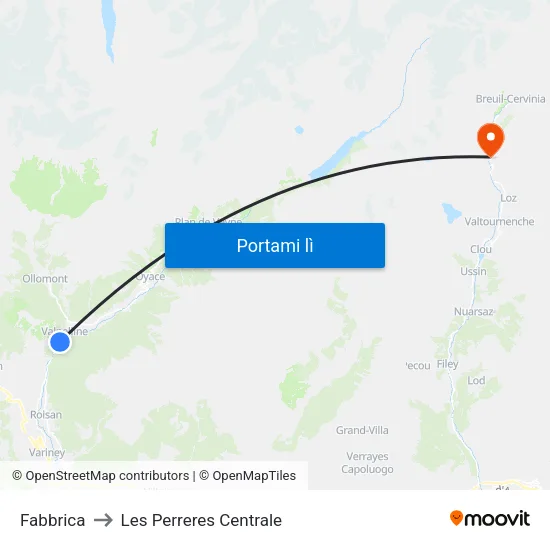 Fabbrica to Les Perreres Centrale map