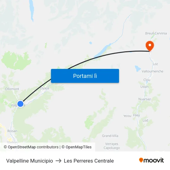 Valpelline Municipio to Les Perreres Centrale map
