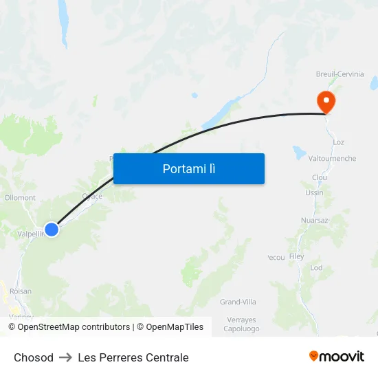 Chosod to Les Perreres Centrale map
