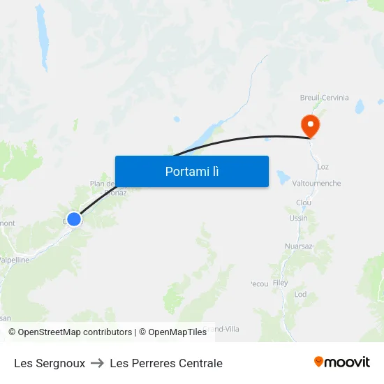 Les Sergnoux to Les Perreres Centrale map