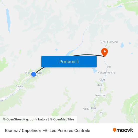 Bionaz / Capolinea to Les Perreres Centrale map
