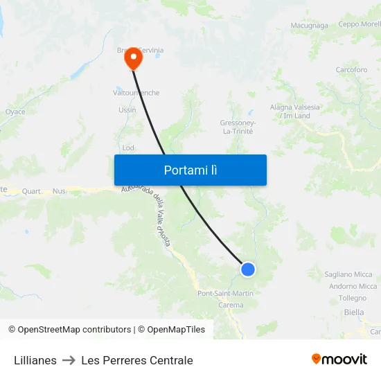 Lillianes to Les Perreres Centrale map